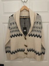 Frye New Womens M Shawl Collar Button Up Cardigan Southwestern Oatmeal Blue 98