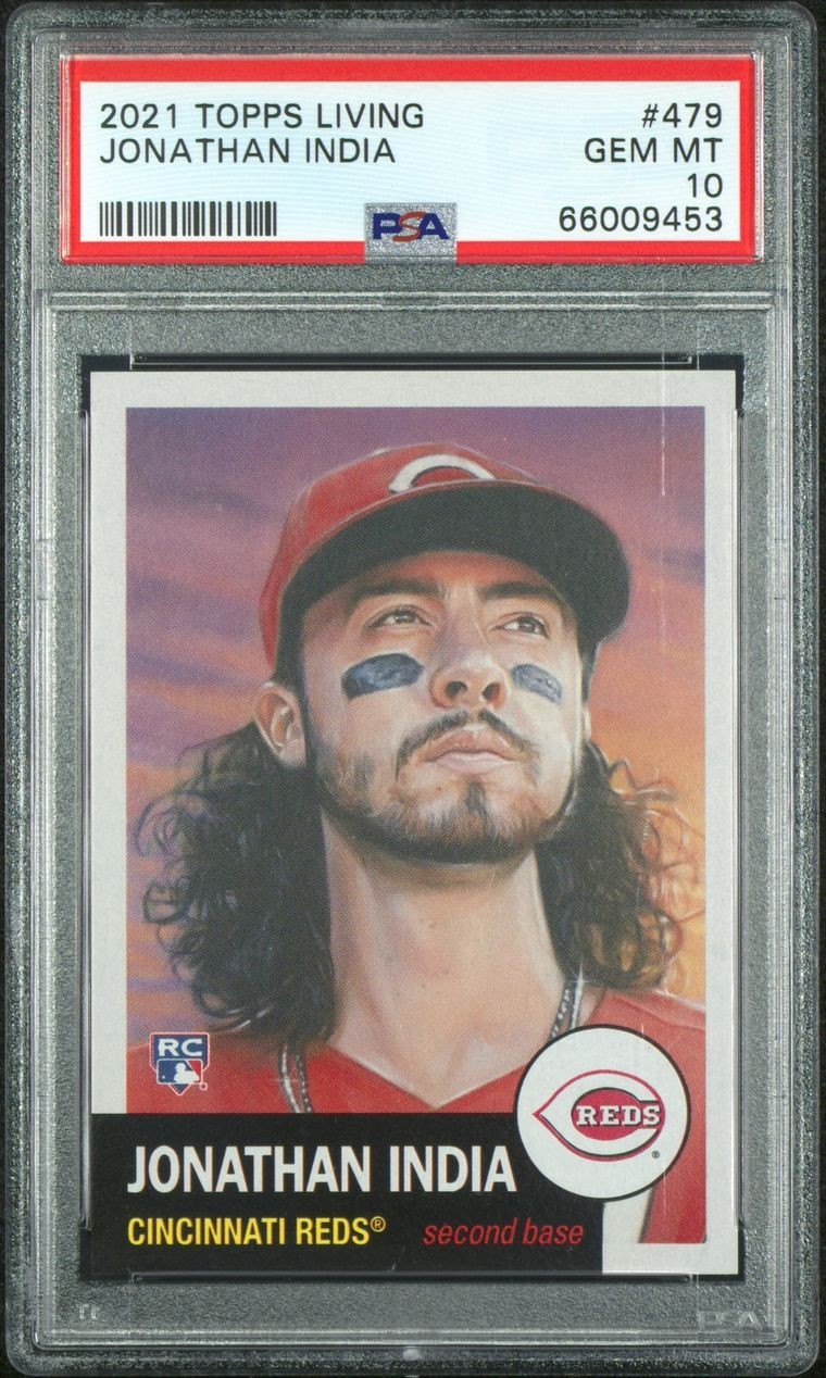 2021 Topps Living Set # 479 JONATHAN INDIA RC Cincinnati Reds GEM MINT PSA 10