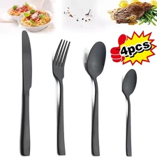 4-Piece Matte Black Silverware Set, Stainless Steel Flatware Cutlery, Kitchen US