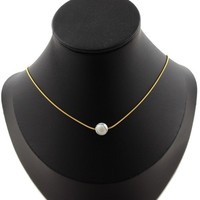 Mineralien Und Edelsteine. Halskette 1 Perle Howlite 8 Mm. Kette Aus Stahl