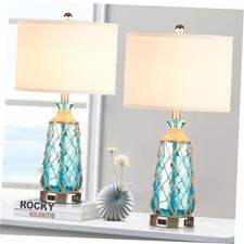 25.5" Coastal Glass Table Lamps Set of 2, 3-Way Dimmable Touch Control Teal