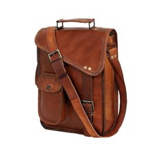 18" leather satchel bag laptop case office briefcase messenger gift for men c...