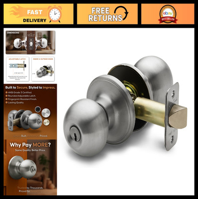 Keyed Entry Door Knob - Copper Finish, Lock & Key, ANSI Grade 3, Easy Install, S