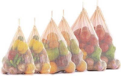 6 Wiederverwendbare Netz Produkte Beutel Lebensmittel Obst Gemüse Aufbewahrung Baumwolle Bio Öko