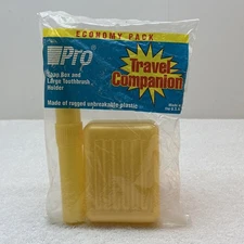 VTG Pro 80s 90s Travel Soap Box Toothbrush Holder Set Gold Yellow Made In USA