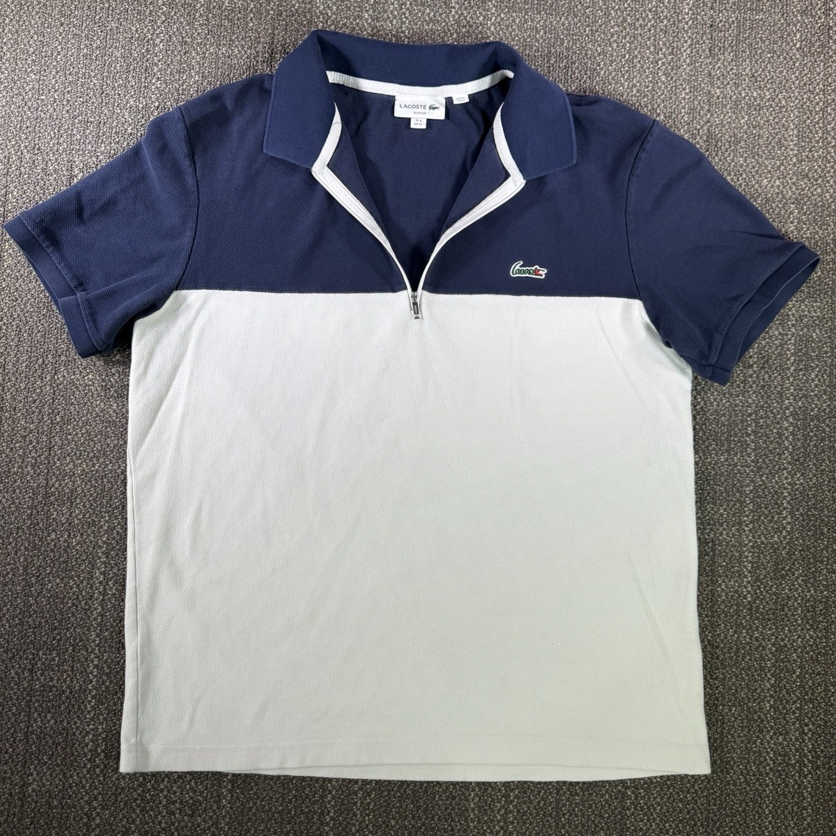 Lacoste 1/4 Zip Polo Shirt XL Navy Blue White Honeycomb Colorblock