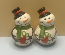 Vintage Twin Frosty Snowman Salt And Pepper Shaker Set Winter Christmas