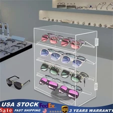 4 Tier 360° Rotation Acrylic Locking Box Clear Display Case Dust-proof Showcase