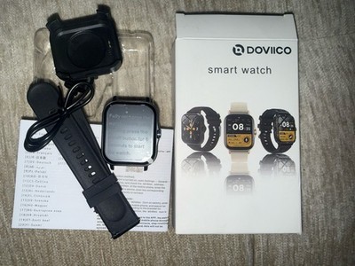 DOVIICO 44mm Smart Watch Black Metal Case, Black Silicone Band, 4GB Touch