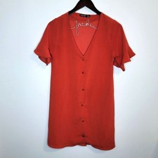 Nasty Gal Red Easy Street Button Up Dress Ruffle Sleeves Size 8