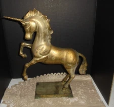 Vintage Lg solid brass Unicorn Fantasy/Mythical Art sculpture/figurine~~patina