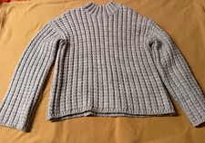 St. John's Bay Women's L Gray Acrylic Ribbed Knit Mock Neck Pullover Sweater