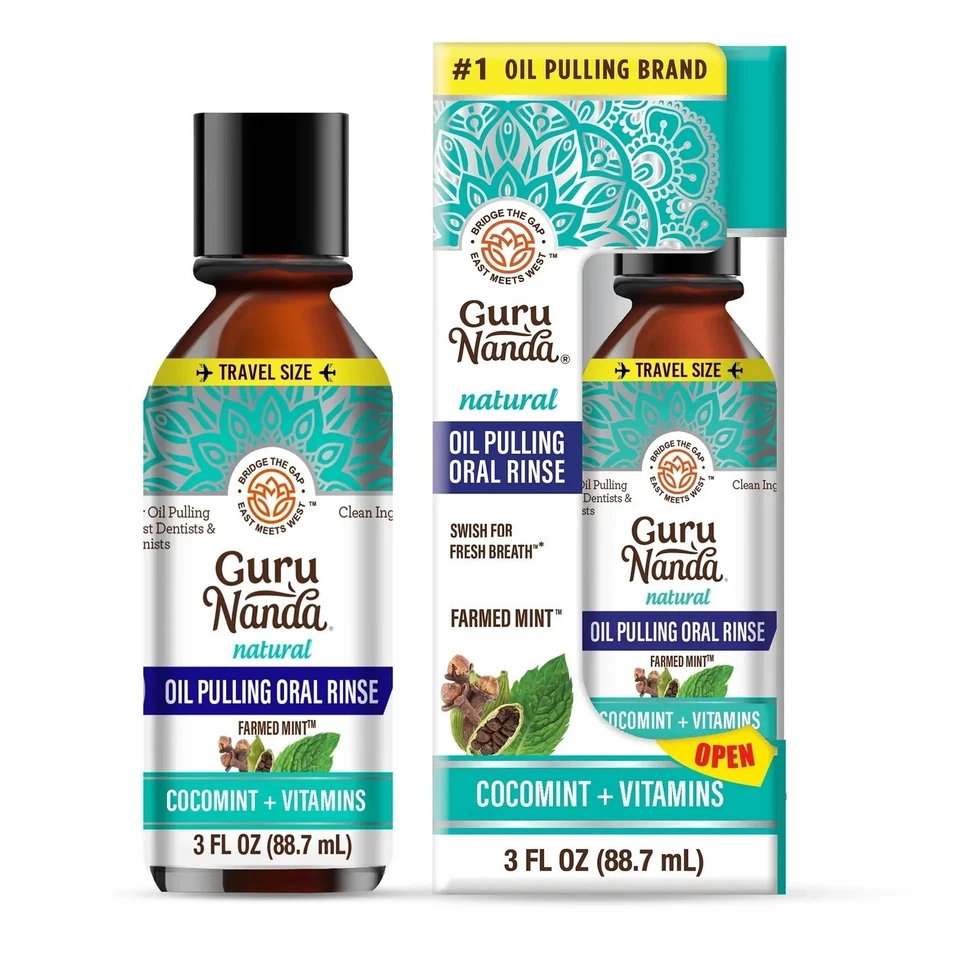 GURU NANDA GuruNanda Travel Size CocoMint Oil Pulling Mouthwash, Alcohol Free, 3flOz