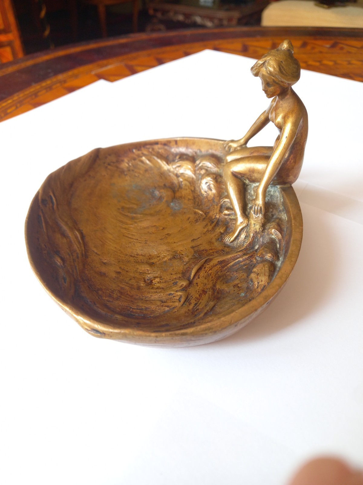 Jugendstil Cast Bronze Berndorf Nude Dish Signed O.Silber 1900s