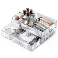 Drawer Organizers Bins 7 PCS Clear 4 Size Stackable Plastic Trays Makeup