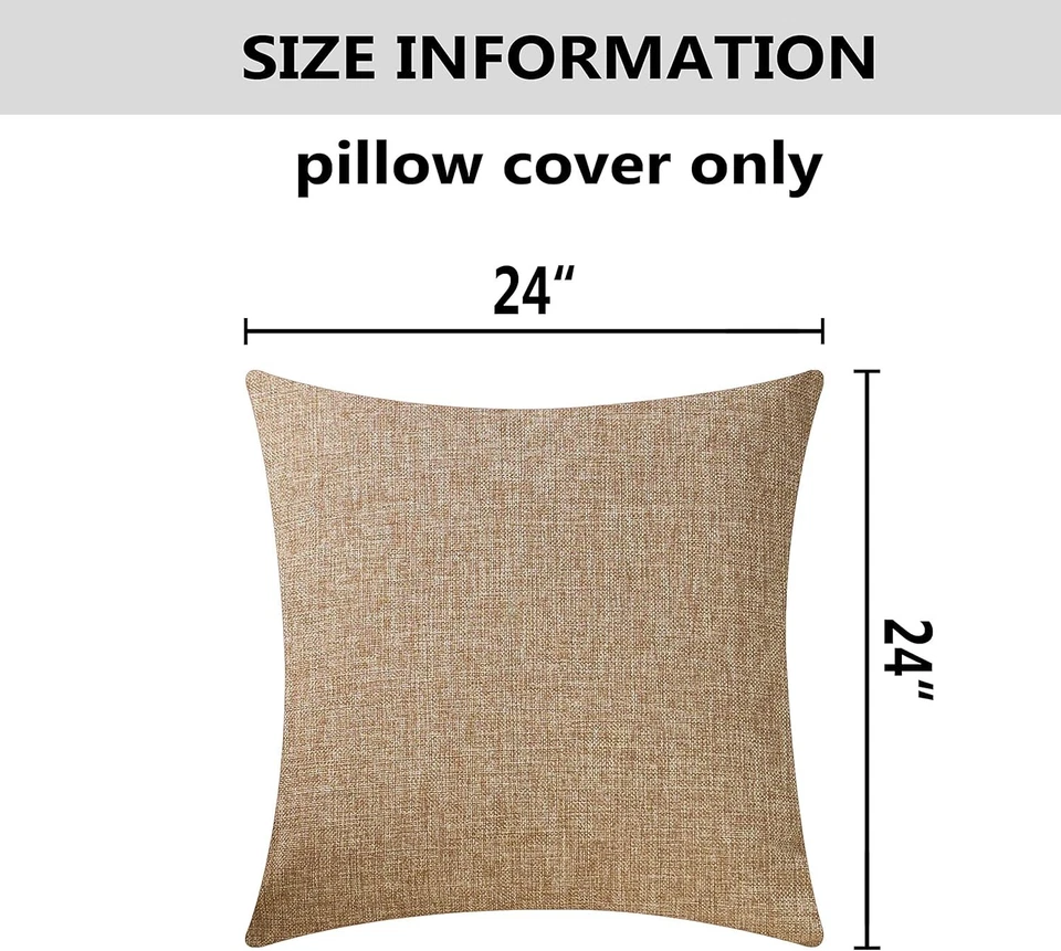 Burlap Linen Pillowcases Set 24x24 Inches Cushion Covers for Sofa Bed Home - Image 4 of 4