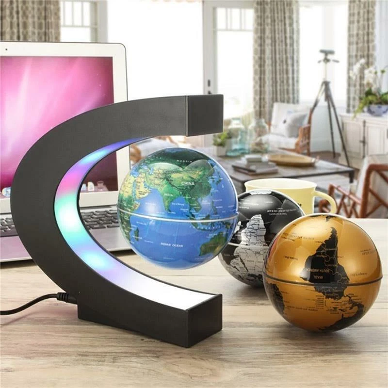 Floating Magnetic Levitation Globe C Shape LED World Map Home Office  Decoration