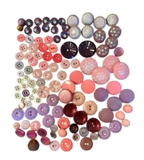 Vintage Pink Purple Plastic Buttons 2 & 4 Hole Shank Assortment Lot Of 120 Craft