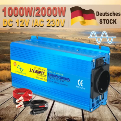 LVYUAN Convertidor de tensión sinusoidal puro 1000W 2000W 12V a 230V Inversor Inversor