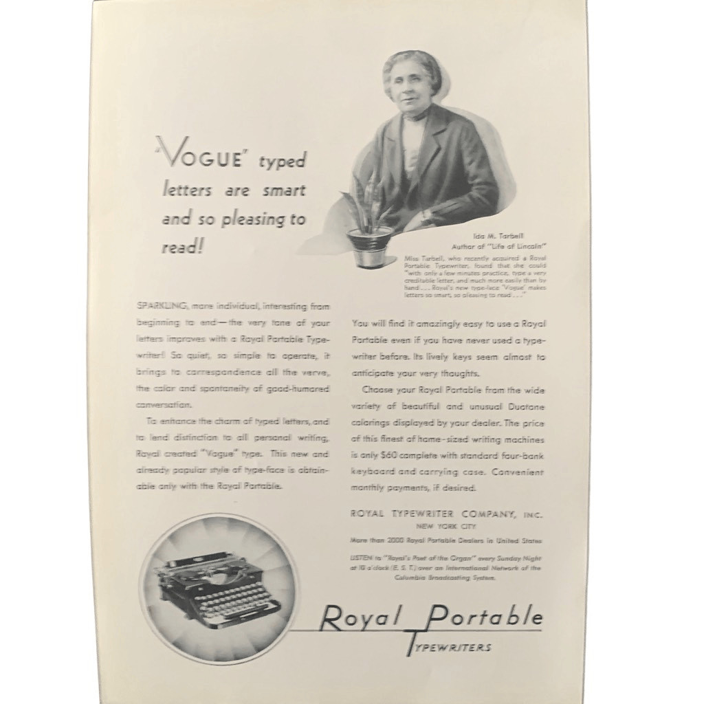 Vintage 1931 Royal Portable Typewriters Vogue Ad Advertisement