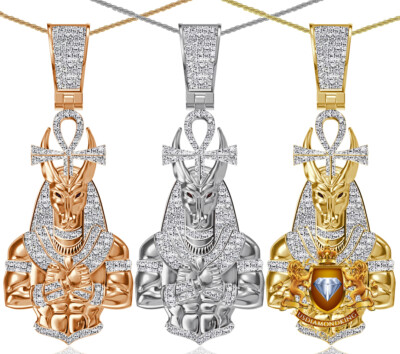 Natural Diamonds 0.60 Cwt. Egyptian God Anubis Ankh Cross Pharaoh Pendant Charm