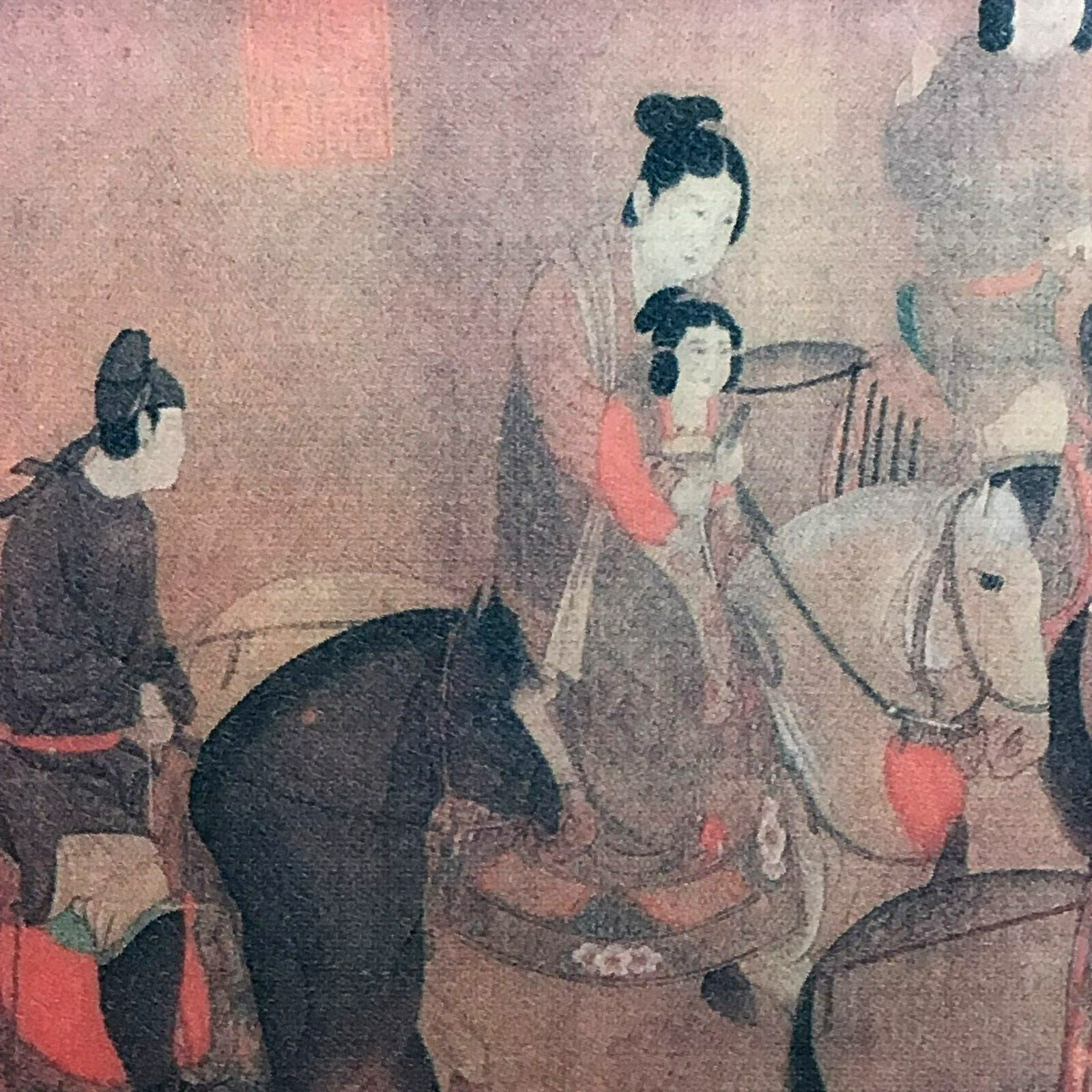 Vtg Plaque Chinese Figurative Painting Palace Maidens by Chou Wen-Chu Wall Decor