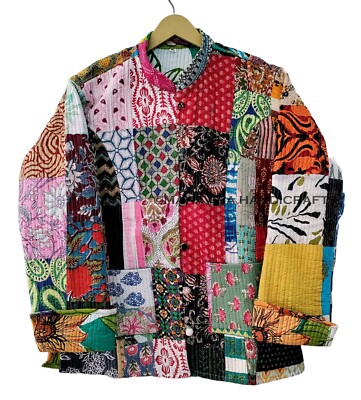 Vintage Reine Baumwolle Patchwork Wendbar Ethnisch Kurz Steppjacke Puffer Jacke