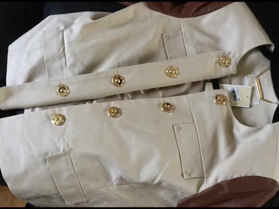 Blazer feminino Michael Kors areia com manga de couro sintético marrom tamanho 8 varejo $295.0 - Imagem 2 de 4