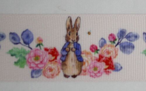 Bunny Inspired Grosgrain ribbon 5/8" 7/8" 1.5" Peter Rabbit Pink Mrs Rabbit - Picture 1 of 8