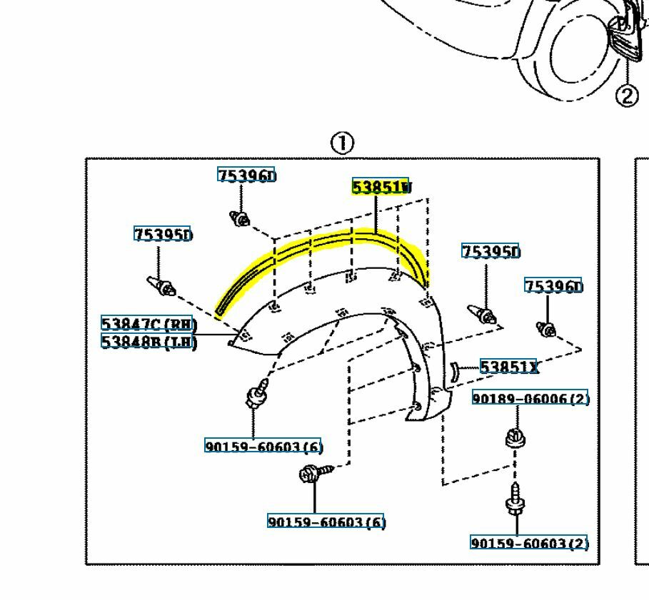ちのページ Toyota Genuine 53851-0K060-C0 Pad Front Wheel Opening Extension No