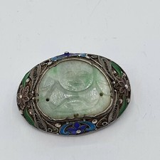 Spilla cinese export argento giada Buddha smalto punzonato / spilla Cina 