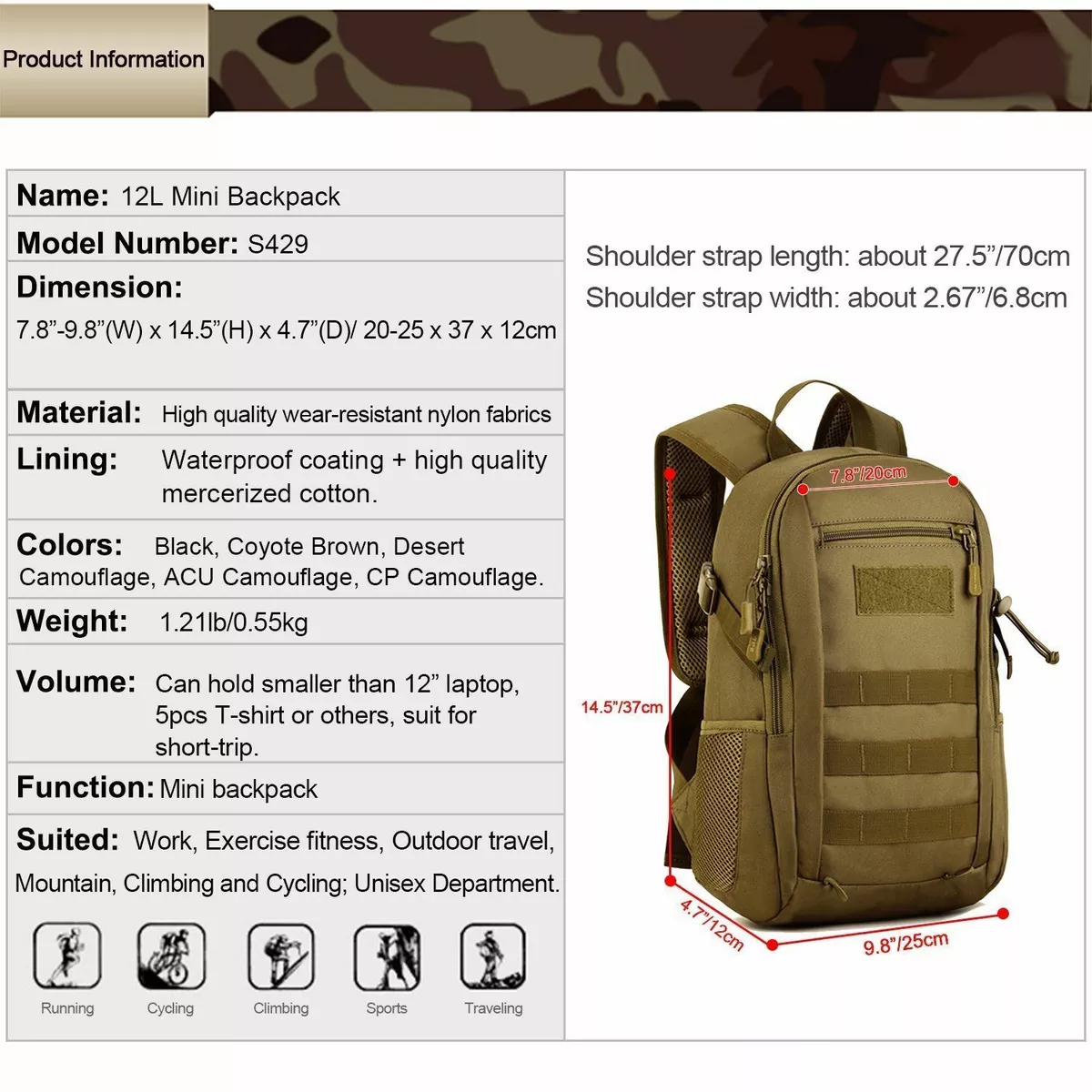 12l tactical clearance backpack