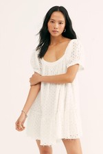 NEW FREE PEOPLE Sz S JANIE EYELET RUFFLE MINI TUNIC DRESS IN IVORY