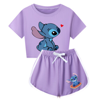 Kinder heiße Mädchen Angel Stitch Casual T-Shirt Sommer Top Shorts Outfits Set