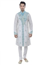 Indian Designer Off-White Kurta Sherwani for Men 2pc Suit - Worldwide Postage