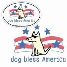 Teddy the Dog Auto Magnet Dog Bless America Fridge Car Patriotic Stars Stripes