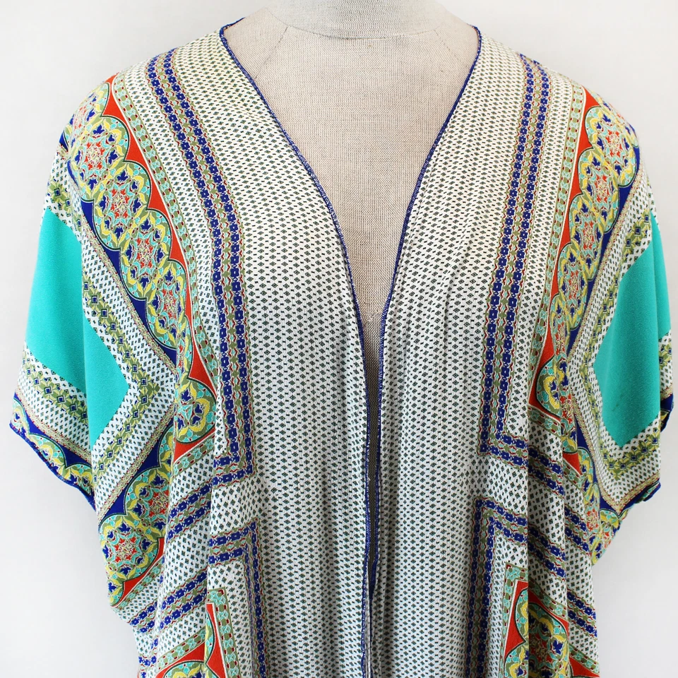 Democracia Tejido Rayón Medallón Estampado Frente Abierto Kimono Cárdigan Top Mediano Foto 2 de 4