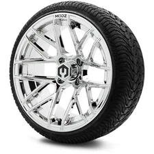 MODZ 15" Matrix Chrome  Golf Cart Wheels and Tires (215-35-15) Set of 4
