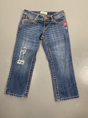 Aeropostale Juniors 1/2 Embroidered Boho Floral Distressed Cropped Pants - 第 1/8 張圖片