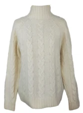 VTG~White Stag~Women L~Winter White Angora Bl Cable Knit Pullover Sweater~MINT!