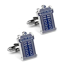 TARDIS CUFFLINKS Police Box Blue Enamel Dr Doctor Who Sci Fi Fan New w Gift Bag