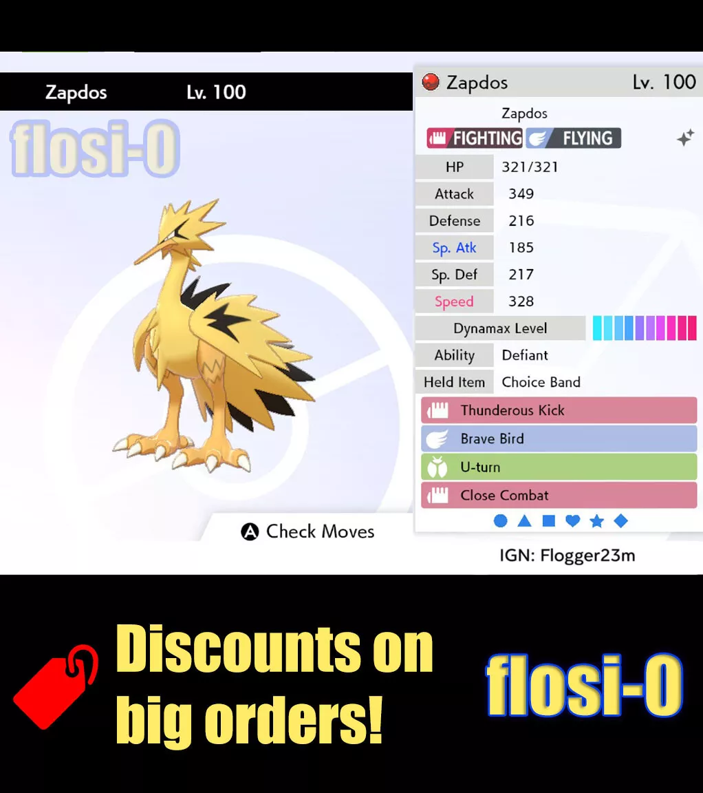 Pokemon Scarlet and Violet Shiny Galarian Zapdos 6IV-EV Trained