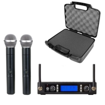 UHF Wireless Microphone System Dual Handheld for Shure SM58 with Carrying Case