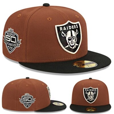 New Era Las Vegas Raiders 5950 Fitted Hat NFL 50th Patch Brown Black 2 tone Cap
