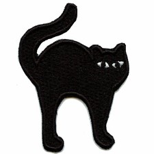 Spooky Halloween Black Cat Embroidered Iron On Patch