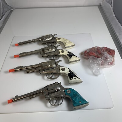 Hubley Cap Guns Texan Jr. & Western Vintage 4PCS W Caps Not Replicas Toy ABG#715