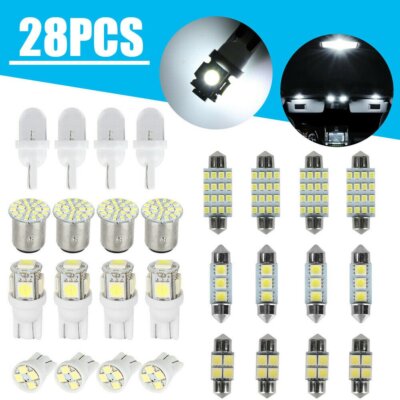 28x White LED Interior Package Kit For T10 31 36mm Map Dome License Plate Lights