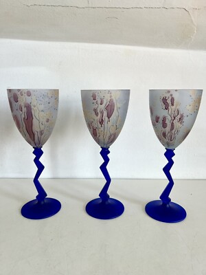 Schott Zwiesel Weingläser x 3 Zick Zack Stiel matt handbemalt Kunstglas sehr guter Zustand
