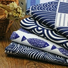 Oriental Fabric Linen Cotton Floral Print Curtain Table Cloth DIY Material