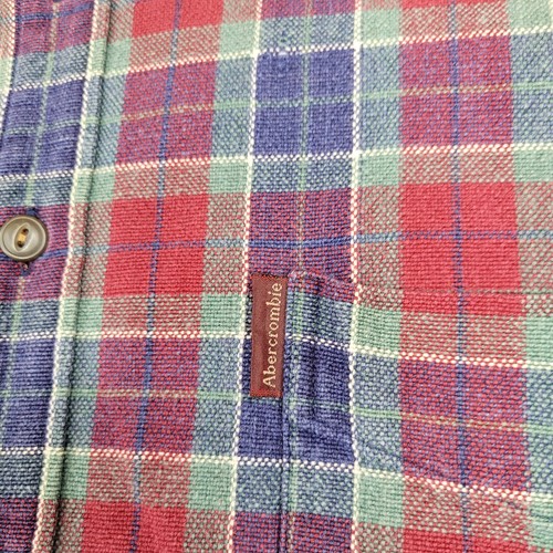Abercrombie Fitch The Big Shirt Flannel Mens 2XL Button Up Red Plaid Vintage - Picture 2 of 8